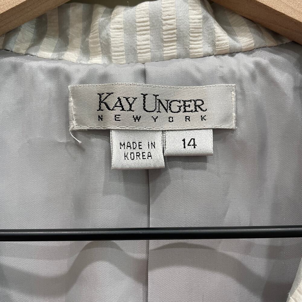 Kay Unger Women’s Striped Silk Blazer in White Grey - Plus Size: 14 - Picture 3 of 8